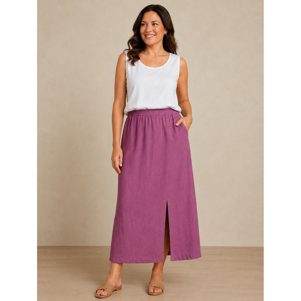 Clean Girl Euro Summer Linen Midi Skirt Nantucket Purple Minimalist J Jill XL